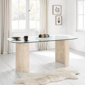 Modena Dining Table - Clear Glass/Cream Marble Effect image