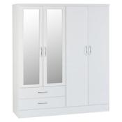 Nevada 4 Door 2 Drawer Mirrored Wardrobe 1.5m - White Gloss image