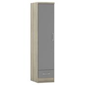 Nevada 1 Door 1 Drawer Wardrobe 0.4m - Grey Gloss/Light Oak image