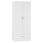 Nevada 2 Door 1 Drawer Wardrobe 0.78m - White Gloss image