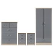 Nevada 2 Door 1 Drawer Wardrobe Bedroom Set 0.78M - Grey Gloss/Light Oak Effect image
