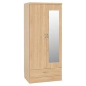 Nevada MIRRORED 2 Door 1 Drawer Wardrobe 0.78m - Sonoma Oak Effect image
