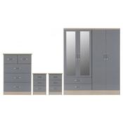 Nevada 4 Door Mirrored Wardrobe BEDROOM SET 1.54m - GREY Gloss image
