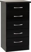 Nevada 5 Drawer Narrow Chest - Black Gloss image