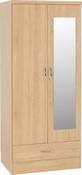 Nevada MIRRORED 2 Door 1 Drawer Wardrobe 0.78m - Sonoma Oak Effect image