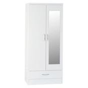 Nevada MIRRORED 2 Door 1 Drawer Wardrobe 0.78m - White image