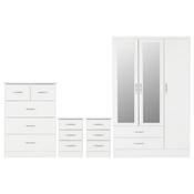 Nevada 3 Door Mirrored Wardrobe BEDROOM SET 1.2m - White Gloss image