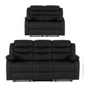 ROMA 3+2 RECLINER SUITE - BLACK FAUX LEATHER
