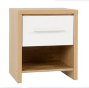 Seville 1 Drawer Bedside - White High Gloss/Light Oak