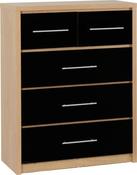 Seville 3 + 2 Drawer Chest - Black High Gloss/Light Oak Effect Veneer image