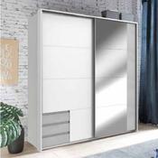 Emden Mirrored Sliding Wardrobe 180cm- White/Concrete Light Grey Sliderobes image