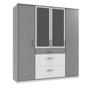 Click 4 Door 3 Drawers Mirrored Wardrobe 1.8m - White / Concrete image