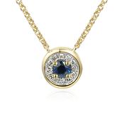 Sapphire &amp; Diamond Halo Pendant Necklace in Yellow Gold image