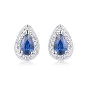 Pear Shaped Sapphire and Diamond Halo Earrings in 9ct White Gold image