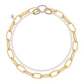 Double Strand Pearl and Diamond Mesh Chain Necklace image