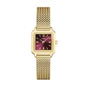 Gracieuse Mini Watch Mesh, Dark Cherry, Gold Colour