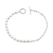 Alchemy Paperclip Pearl Fob Bracelet Silver image
