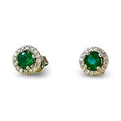 Round Emerald and Diamond Halo Stud Earrings in 9ct White Gold