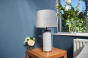 LAMP GREY CYLINDER GREY VELVET SHADE image