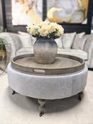 Round Tea Tray Coffee Table Grey Chenile image