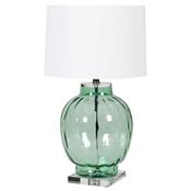 Green Glass Bubble Lamp with White Linen Shade image