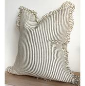 Ruffled Linen Cushion - Olive Stripe image