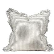 Ruffled Linen Cushion - Grey Stripe image