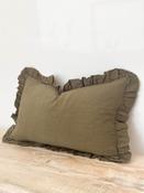 Ruffled Linen Cushion – Olive image