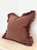 Ruffled Linen Cushion – Plum/Chocolate Brown image