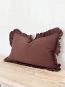 Ruffled Linen Cushion – Plum/Chocolate Brown image
