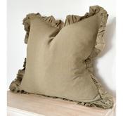Ruffled Linen Cushion – Olive image