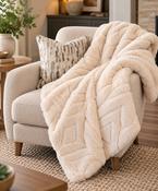 Luxury Geometric Faux Fur Throw – Beige