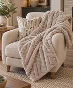 Luxury Geometric Faux Fur Throw – Taupe