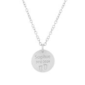 New Baby Date and Name Necklace Silver image