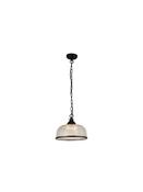 Highworth Pendant - Matt Black Metal &amp; Holophane Style Glass image