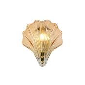 Shell 1Lt Wall Light, Satin Brass Metal &amp; Amber Glass IP44 image