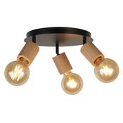 Spinny 3Lt Round Spotlight - Wood &amp; Matt Black Metal