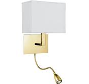 Hotel Wall Light- Satin Brass Metal &amp; White Fabric Shade image