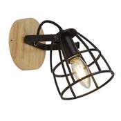 Vision Round Wall Light - Matt Black Metal &amp; Wood image