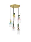 MURANO Sandy Gold Metal Glossy Dark Green, Blue Grey Pink, Glossy Light Green, Orange &amp; Light Grey Glass &amp; Blue LED E14 5x5 Watt 230 Volt IP20 Bulb Excluded D: 51.7 H: 120 cm Adjustable height image