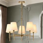Shandon Antique Brass 5-Arm Chandelier With Fabric Shades