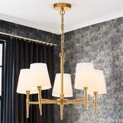Shandon Matt Brass 5-Arm Chandelier With Fabric Shades