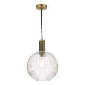 Nikolas Pendant Natural Solid Brass Ribbed Round Glass image
