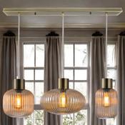 Antique Brass W/ Ribbed Amber Glass Skytech Surface Fitting
