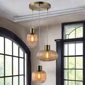 Antique Brass W/ Ribbed Amber Glass Skytech Pendant image
