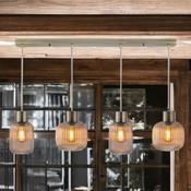 Antique Brass W/ Ribbed Amber Glass Skytech Pendant