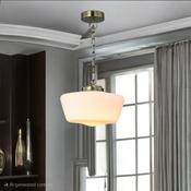 Elegant Antique Brass/ Opal Glass School House Globe Pendant Ip44