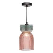 Rhubarb Pendant Pink and Green Ribbed Glass