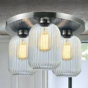 Satin Nickel W/ Ribbed Clear Glass Skytech Pendant image