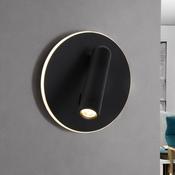 3W Led Wall Light In Black Round Metal C/W 6W Illuminated Ring image